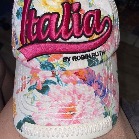 ROBIN RUTH WOMENS Pink Floral ITALIA Club Embroidered Logo baseball cap - Picture 1 of 7